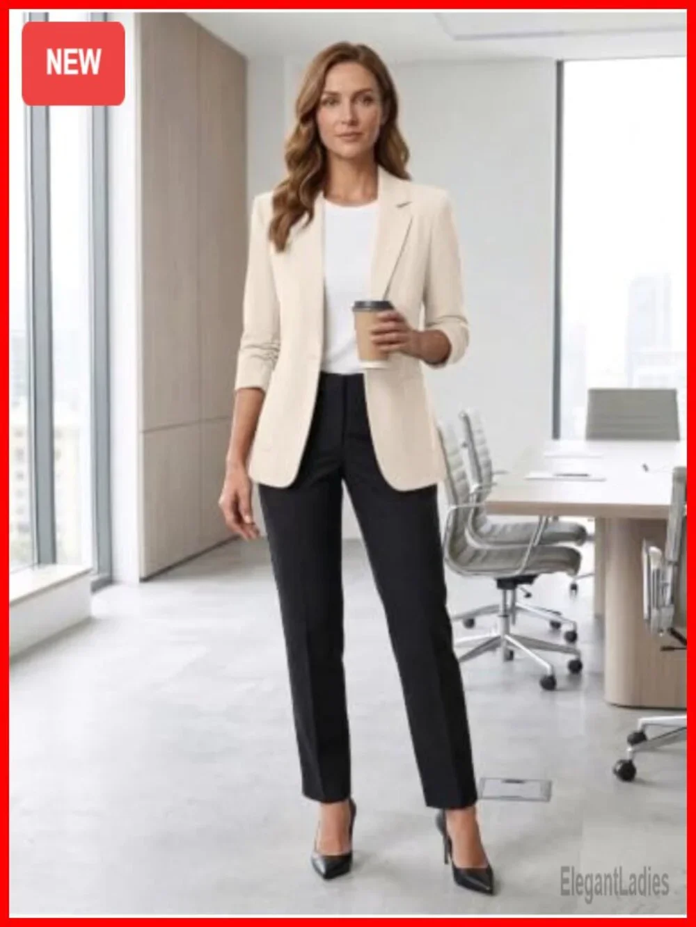 Lightweight Womens 3/4 Ruched Sleeve Blazer Business Casual Work Office Jacket